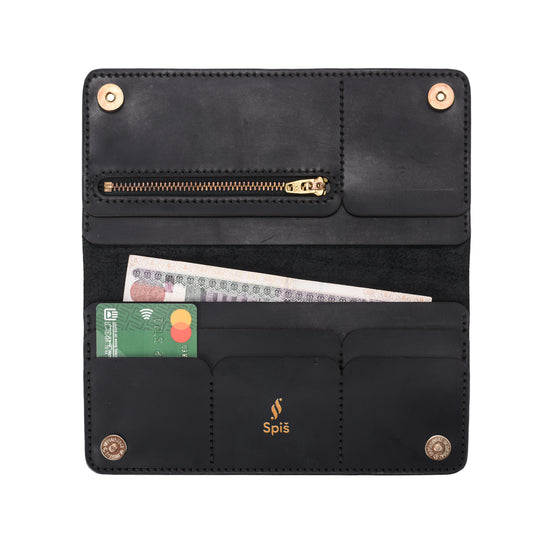 Portcullis Long Leather Wallet for women | Black