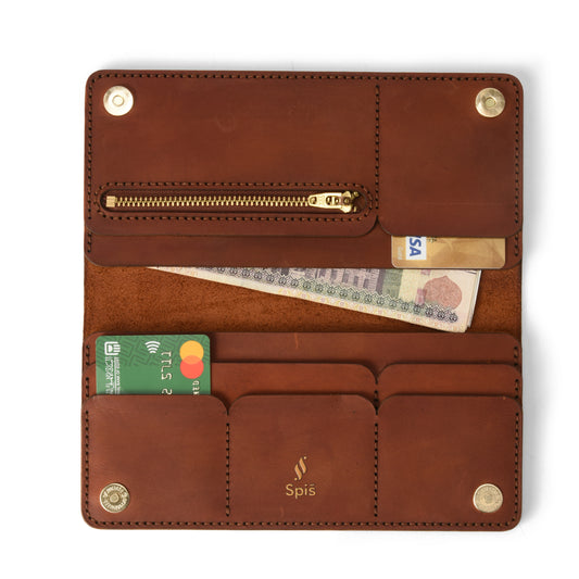 Portcullis Long Leather Wallet for women | Brown