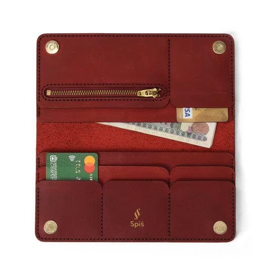 Portcullis Long Leather Wallet for women | Burgundy