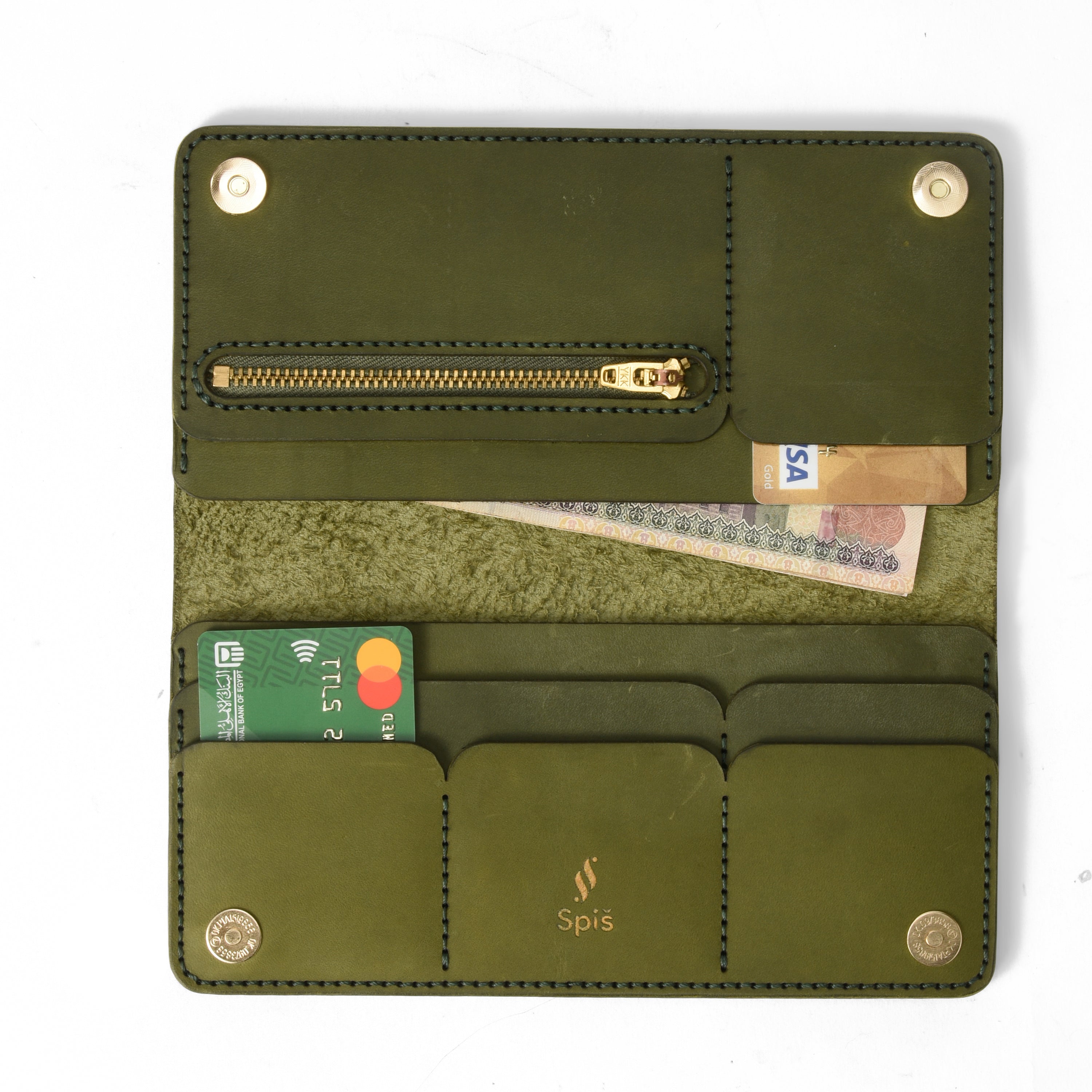 Portcullis Long Leather Wallet for women | Olive Green
