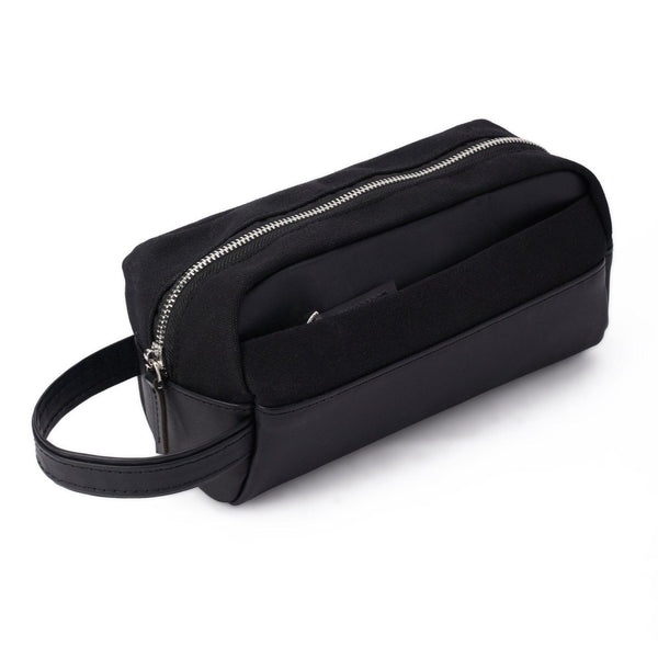 Dopp Kit Leather & Canvas lightweight handbag | Full Black - Spiš.